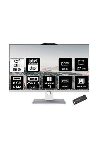 MSI Modern AM272P i7-1255U 8GB 256GB SSD 27" FHD IPS W11H All In One PC Beyaz & PER4 BELLEK
