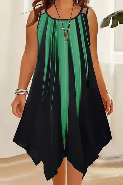 Mossta Double Strap Asymmetrical Cut Single Jersey Dress - Green