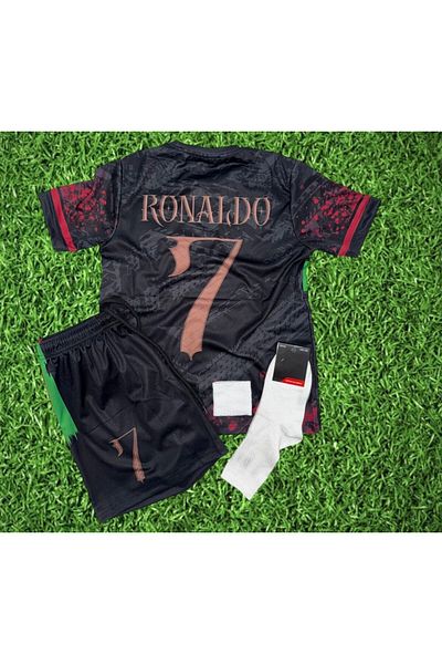 BARBITOS Portugal C. Ronaldo Black Cr7 Detailed New Season Special Children's Design Jersey Set of 4