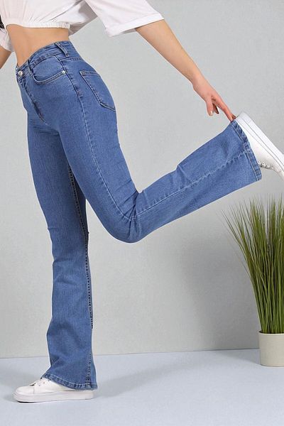 byhaziran butik Syliv Women's High Waist Medium Blue Flare Jeans