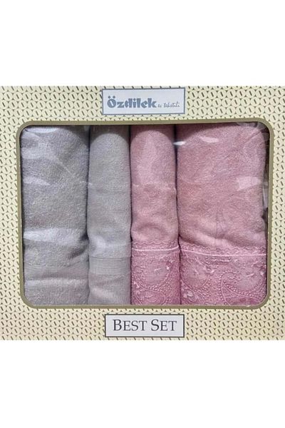 Özdilek 4 Piece Best Bath Set, Bath Towel Set-Fidelya A.Grey Pink