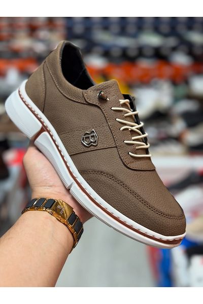 erenimstore Genuine Leather Elastic Orthopedic Beige Men's Shoes