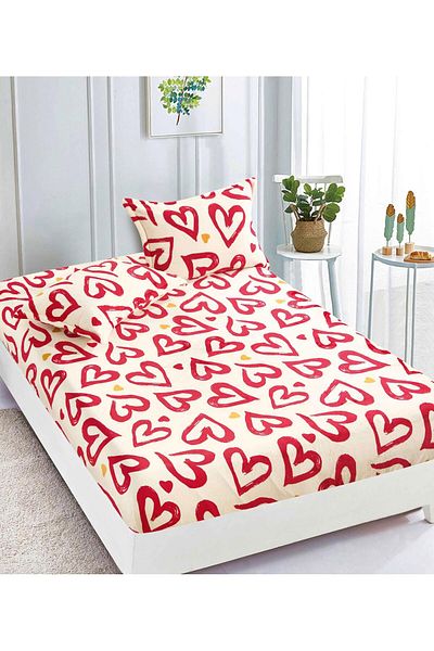 trendyhome Cocolino Bed Cover, 180 x 200 cm, Hearts, Cream/Red, J15342