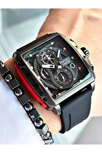 Ferrucci FUNCTION SİYAH KADRANLI TAKVİMLİ KARE SİYAH SİLİKON ERKEK KOL SAATİ