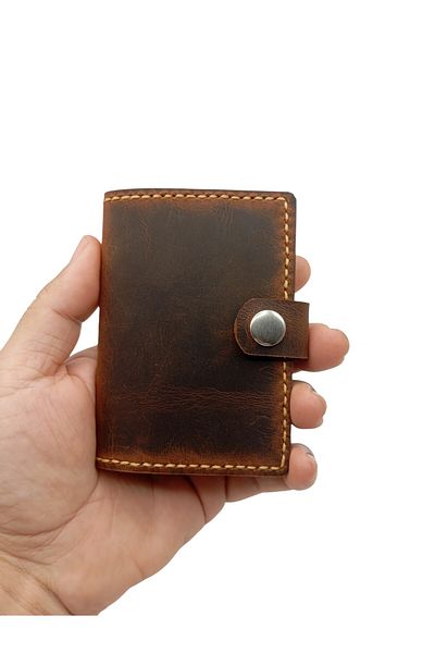 CRONDER Genuine Leather Men's & Women's Card Holder Wallet - Transparent Pocket - Handmade
