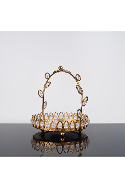 Hinora Boncuklu Yuvarlak Aynalı Sunumluk Sepet 18x16x16cm