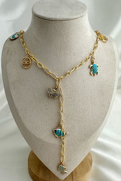 Modex Sea Themed Fish Butterfly D.Star Gold Color Y Necklace