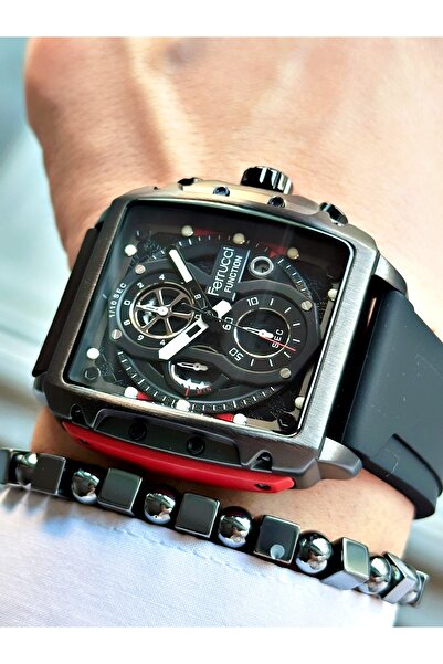 Ferrucci FUNCTION SİYAH KADRANLI TAKVİMLİ KARE SİYAH SİLİKON ERKEK KOL SAATİ