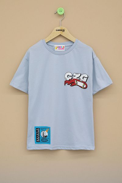 Cansın Mini Tricou cu gât turnat pentru băiat cu text imprimat 20918
