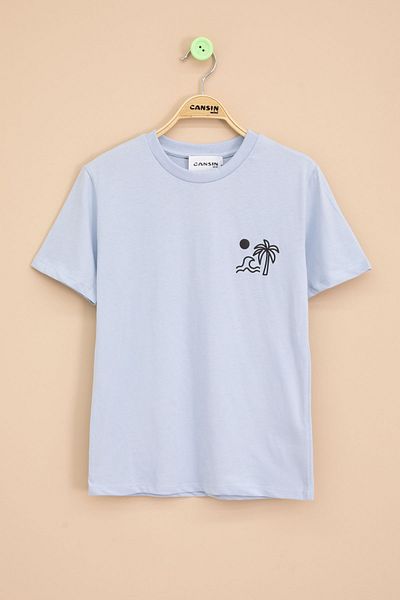 Cansın Mini Tricou cu mânecă scurtă pentru băiat cu imprimeu cu palmier albastru 20927