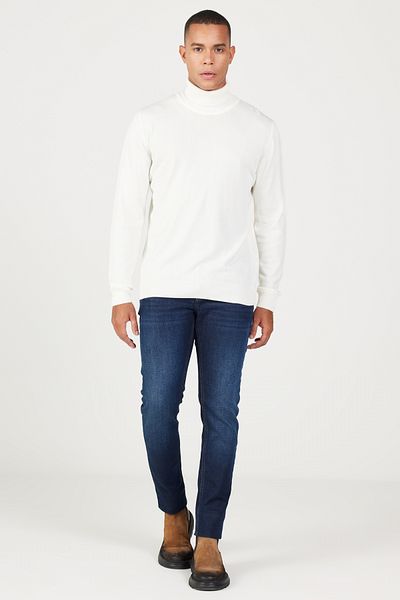 AC&Co / Altınyıldız Classics Men's Ecru Standard Fit Regular Cut Full Turtleneck Cotton Knitwear Sweater