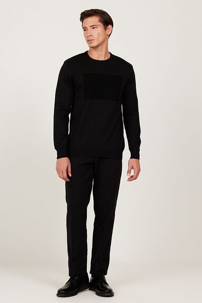 AC&Co / Altınyıldız Classics Men's Black Anti-Pilling Standard Fit Crew Neck Printed Sweater