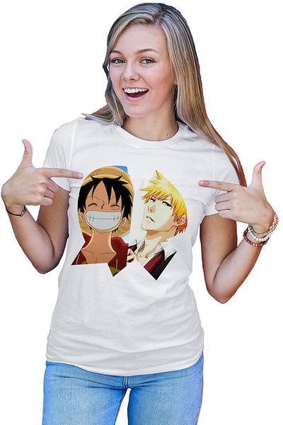 OEM Women's T-shirt Bleach Ichigo One Piece Luffy Anime Manga