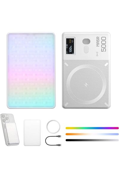 Godox 2-in-1 Phone Selfie Light & Magnetic Power Bank - RGB Mobile Photography light (MA5R White)