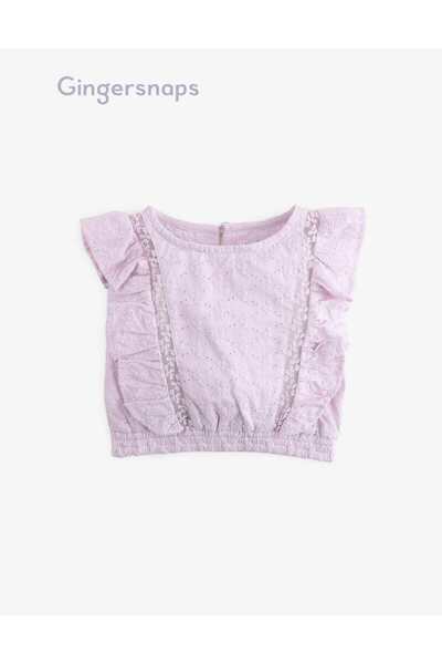 Gingersnaps بلوزة مطرزة بأكمام قصيرة للبنات