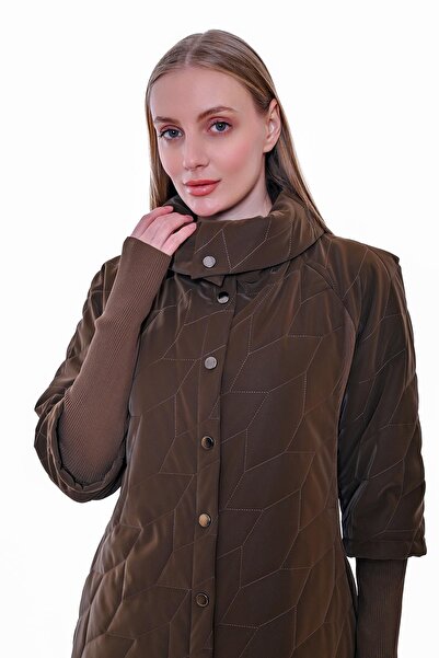 Invee Silk Leather Coat Taba