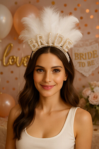 Parti Atölyesi Bride Tüylü İncili Taç Yeni İthal Moda Bride Partileri