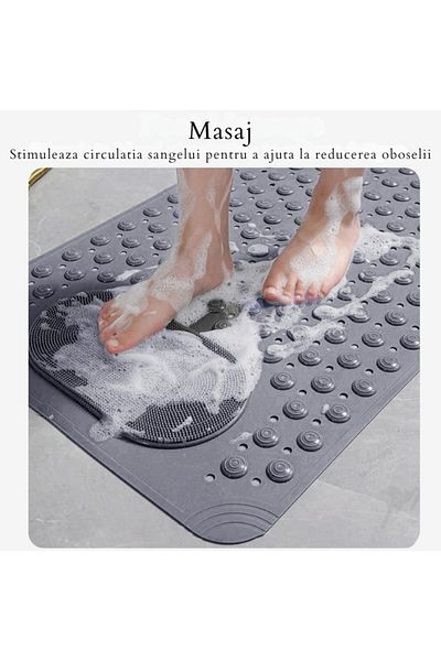 Zippi Non-Slip Bath and Shower Mat – 70x36 cm, with Suction Cups, Drainage and Foot Massage, Green