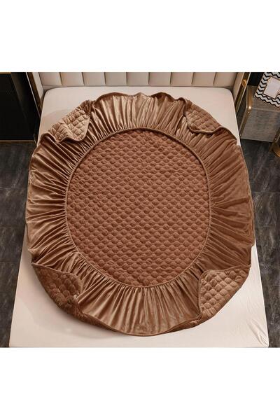 trendyhome Quilted Bed Cover with Elastic, Topper, 160 x 200cm, Brown, C14269