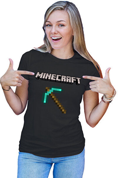OEM Tricou dama Minecraft Logo Stone Pickaxe Open World Pixels