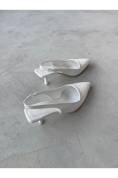 Cappmoda Ayk-0101 White Matte Leather Pointed Toe Zr Model Heeled Shoes