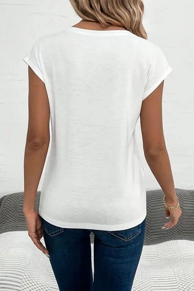 Mossta V-Neck Heart Printed Viscose Blouse - White