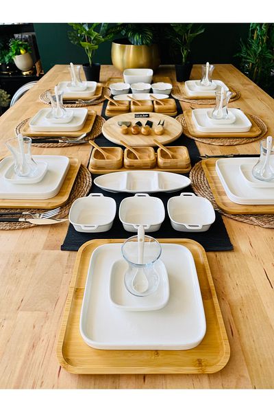 ACAR Bamboo Porcelain 54 Piece Breakfast Set for 6 People