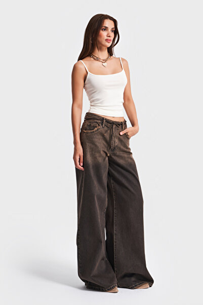 its basic Dámské džíny z tmavého denimu 21w5-81 Palazzo Fit s kapsami a detailem na pásku ze 100% bavlny