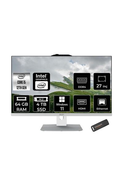 MSI Modern AM272P i5-1235U 64GB 4TB SSD 27" FHD IPS W11P All In One PC Beyaz ...