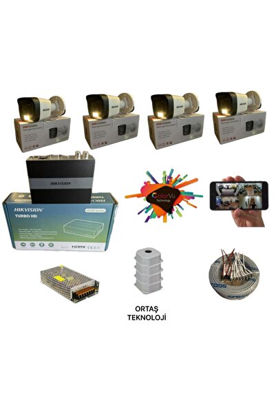 Hikvision 4 Kameralı Gece Renkli 4 Kanal E-SSd Dvr 330GB Kayıt Cihazı (Yeni N...