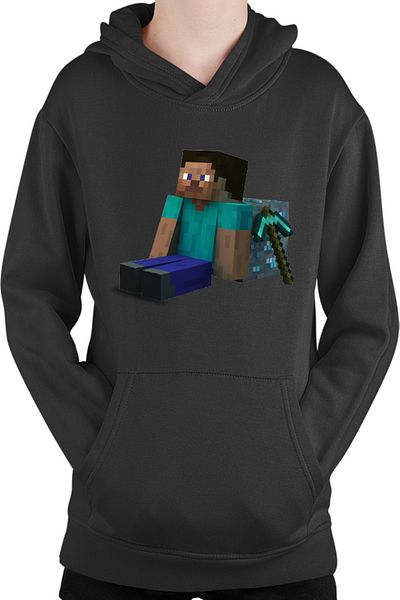 OEM Minecraft Diamond Cube Pickaxe Mining Sit Steve Kids Hoodie