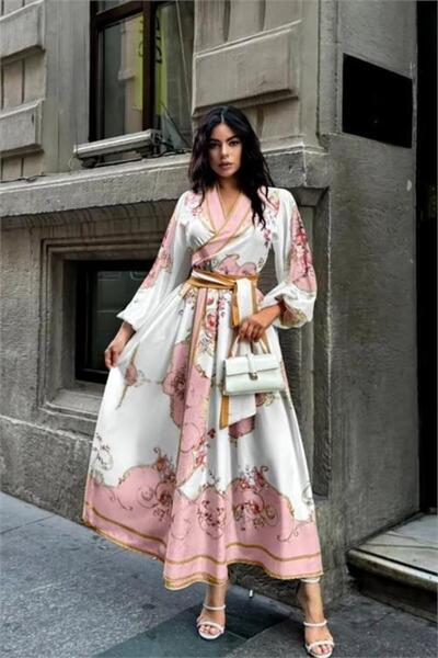 Dipmoda Γυναικείο φόρεμα με ζώνη Κρουαζέ σχεδίων DPMS42149