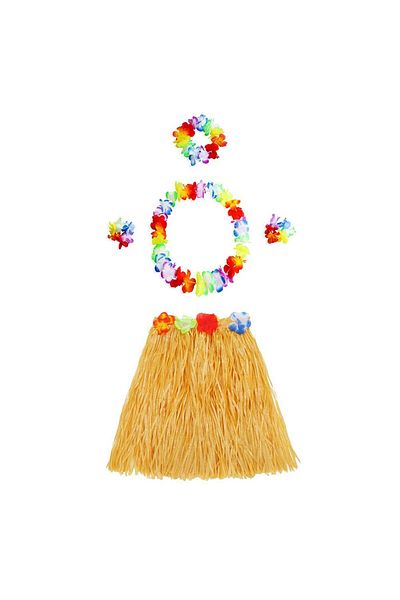 CONAHOME Adult and Children Compatible Luau Aloha Hawaii Orange Skirt and Colorful Necklace Crown 2 Pieces Bracelet Set