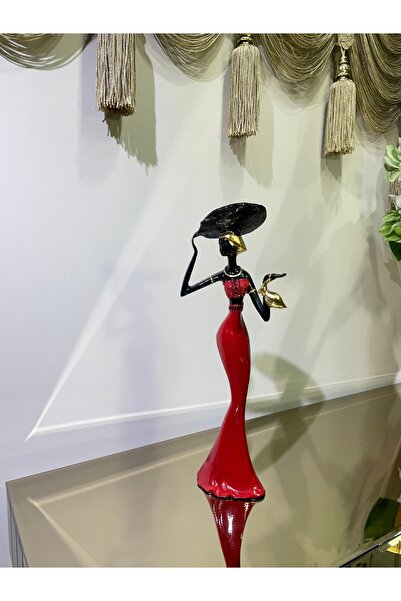 Gökkuşağı Afrika Kadın Figürü Dekoratif Obje Biblo ~ Kırmızı