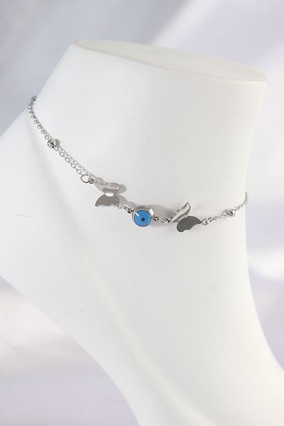 CONAHOME 316L Steel Silver Color Evil Eye Bead Detail Butterfly Anklet - Tj-Hh1602