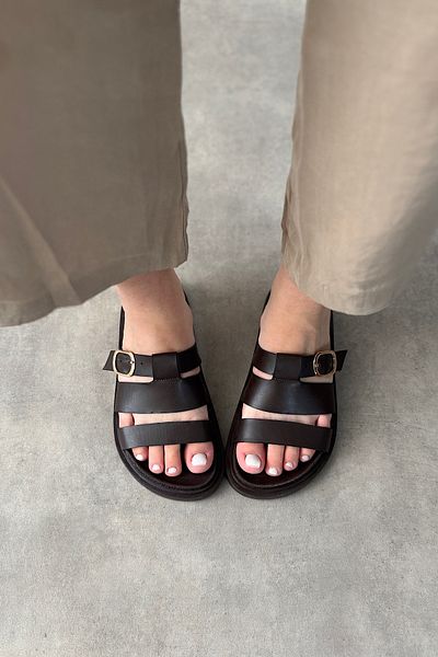SHOEBELLAS Zena Bitter Brown Lattice Detailed Women's Sandals