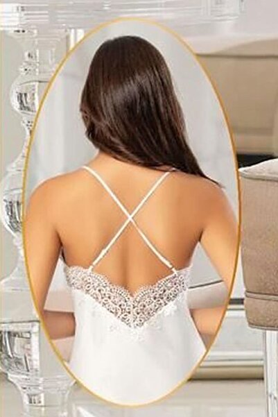 Xses 2104 Women's Ecru Satin Dressing Gown Nightgown Set