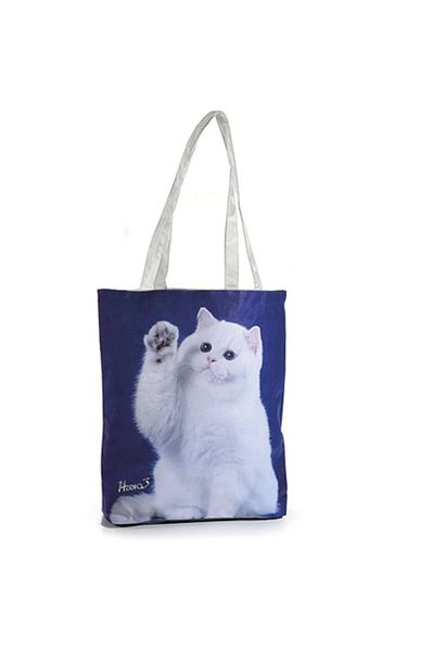 OEM Geanta Tote bag, material textil si imitatie piele pe partea frontala, cu fermoar si imprimeu 'puppy