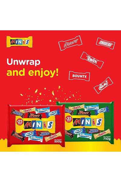 MİNİŞ Best of Minis 710g, 35 Chocolate Bars, Mars, Milky Way, Bounty, Twix, Snickers Mini