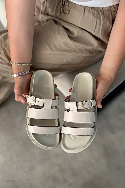 SHOEBELLAS Zena Beige Cage Detailed Women's Sandals