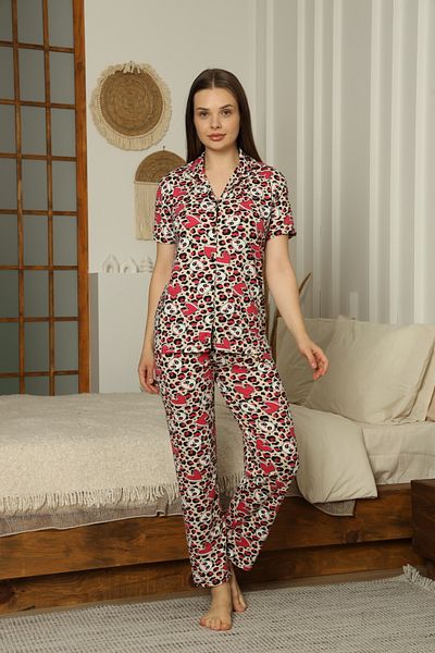 LİLA İÇ GİYİM Women's Button Milan Short Sleeve Pajama Set