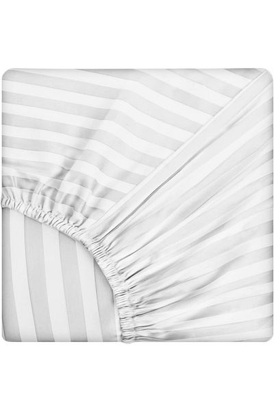 Five Store Double bed linen, elastic cover, Elegance, cotton damask, 1 cm stripe, white, 4 pieces