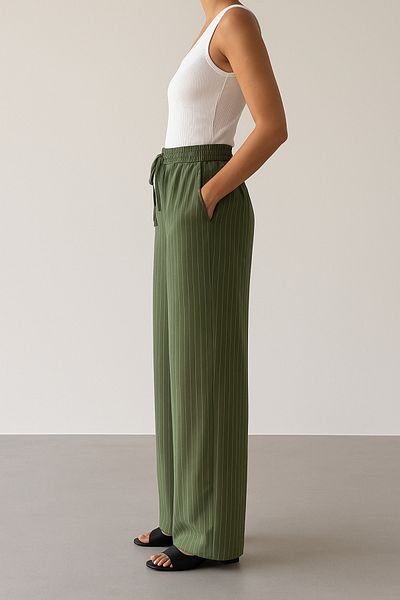 FV Linen Striped Women's Wide Leg Trousers with Pockets