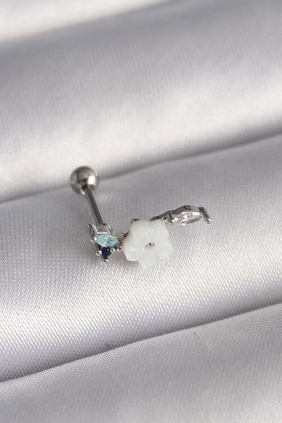 CONAHOME 316L Steel Silver Color Zircon Stone Detail White Flower Model Tragus Piercing - Tj-Pr1357