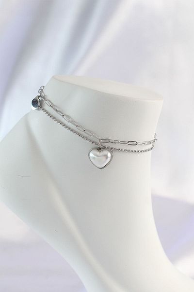 CONAHOME 316L Steel Silver Color White Heart Anklets of 2 - Tj-Hh1585