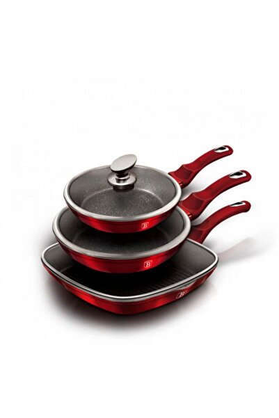 Berlinger Haus Set of 3 marbled pans with lid (6 pieces) Burgundy Metallic Li...