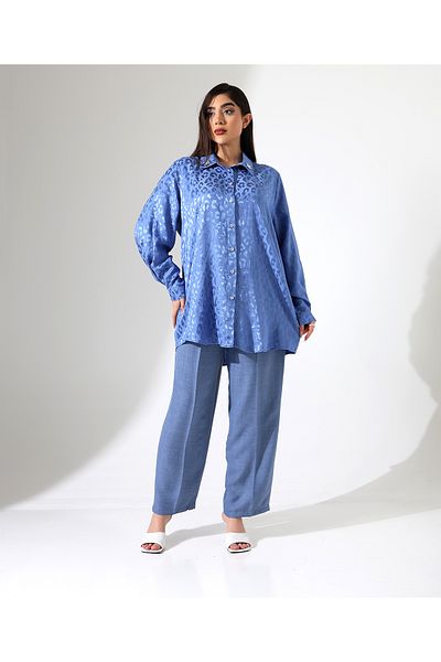 Fi'l Arz Fashion Satin Embroidery Sofia Linen Shirt Suit