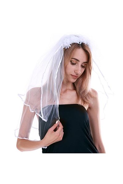 CONAHOME White Floral Party Crown with Long Veil