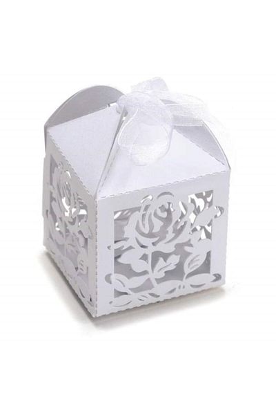 OEM Set 25 wedding favors Pearl white cardboard box with roses