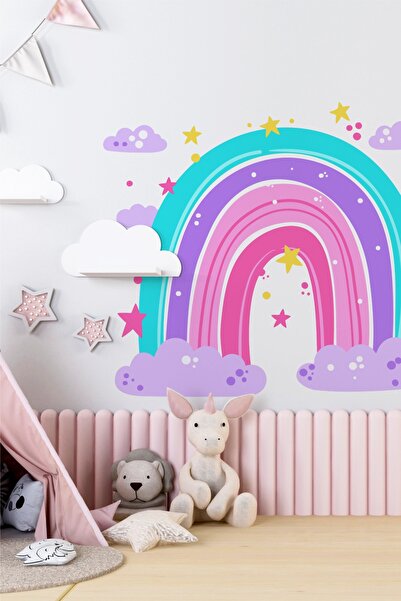 SDİGİTAL Gökkuşağı ve Bulutlar Temalı Duvar Sticker Seti-Çocuk,Bebek Odası Uy...